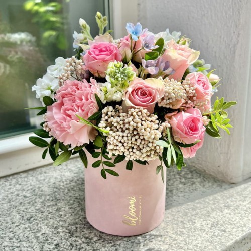 Flower box z różą i piwonią - LETNIE SZCZĘŚCIE