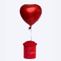 Welurowy flowerbox S, wieczne róże, balon serce